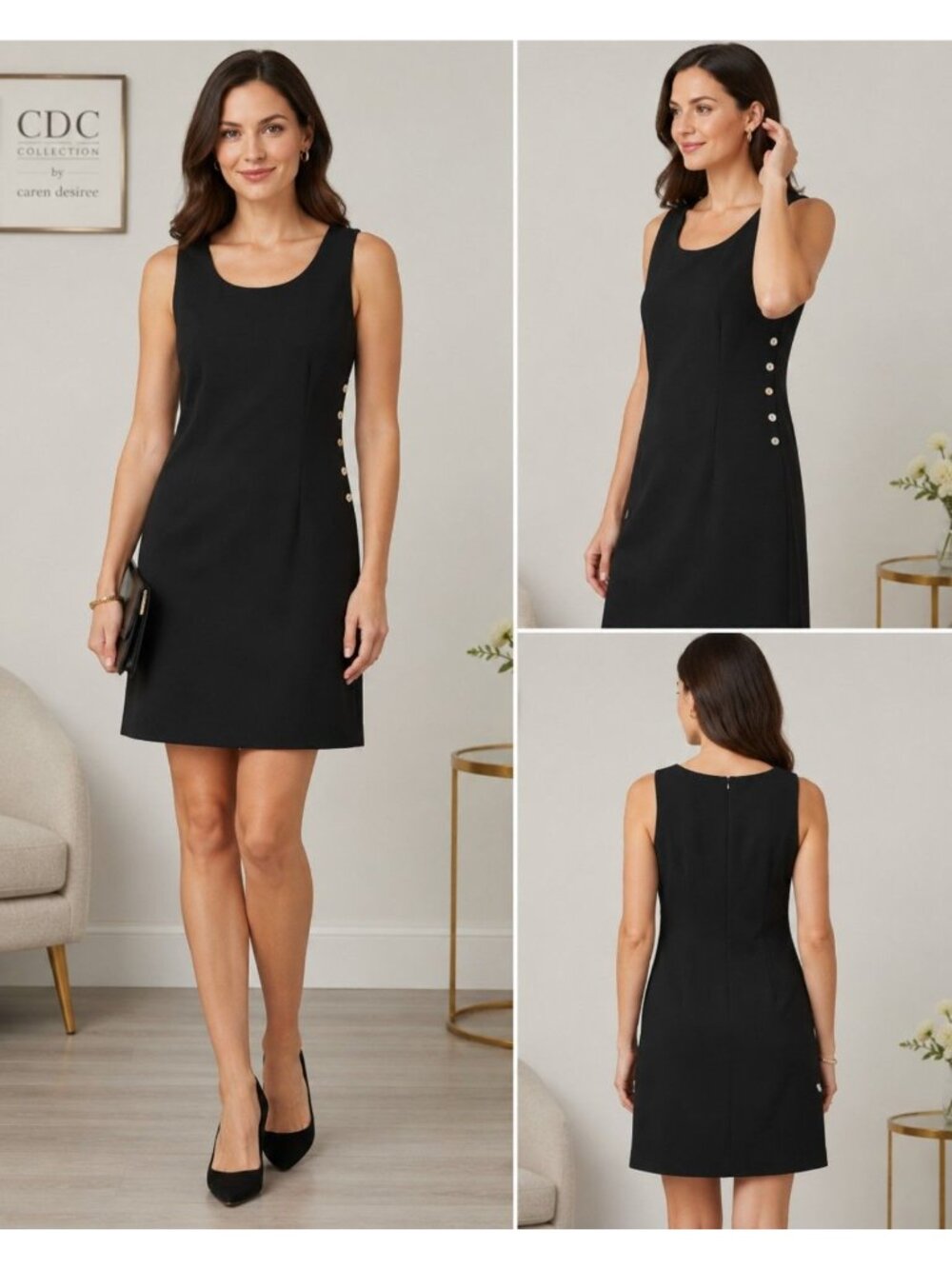CDC Petites Vtg Sleeveless Sheath Dress W/Side Button Details Size Petite 8